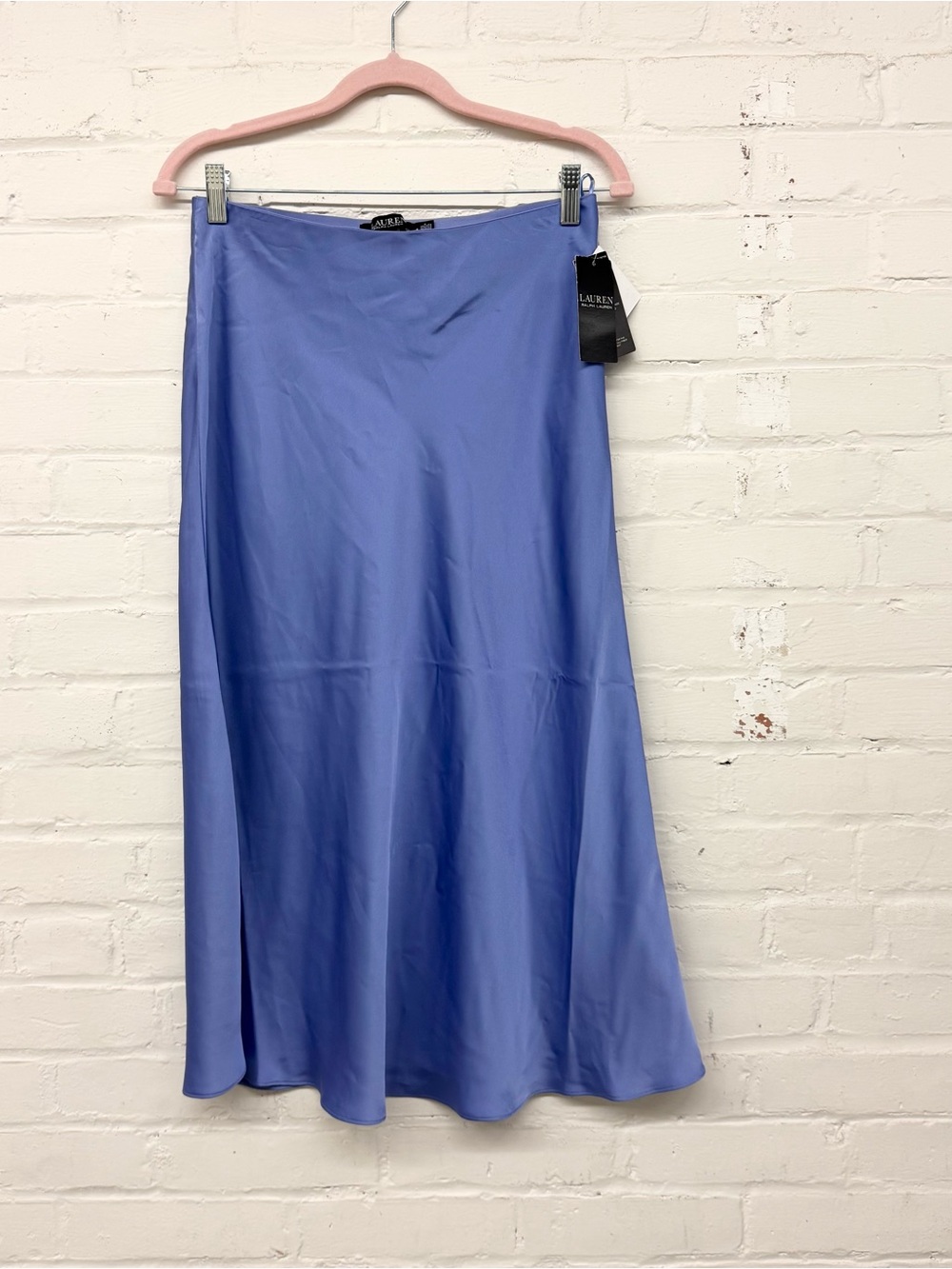 NWT Lauren Ralph Lauren Satin Blue Charmeuse Midi Skirt Size 4 - Picture 2 of 6
